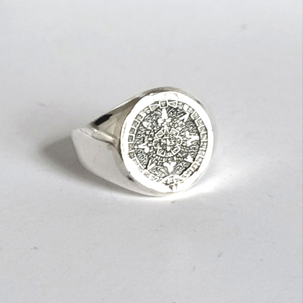Vintage Boho Sterling Silver Western Mayan Aztec Calendar Tribal Chunky Ring 8